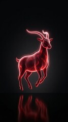 Minimalist glowing red goat on black background. Translucent ram with reflection for Chinese Zodiac 2027. Modern ethereal light animal illustration