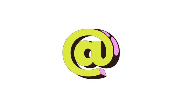 Bold yellow at symbol floating cartoon object animation. Digital communication. E-mail identity. Modern user mention. Contact address sign animated flat colorful item 4K video isolated on white