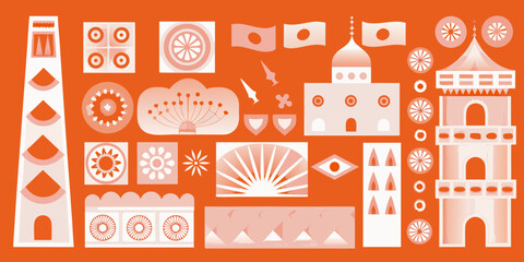 Abstract architectural composition featuring orange and pale orange elements © Sudebi