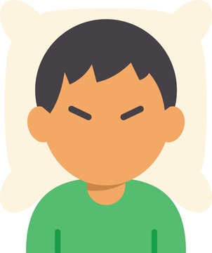 Flat style illustration of an angry young man with furrowed brows expressing frustration