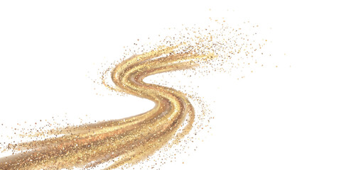 Abstract golden sand trail with swirling dust particles and dynamic motion isolated on white background vector illustration © GraphixEra