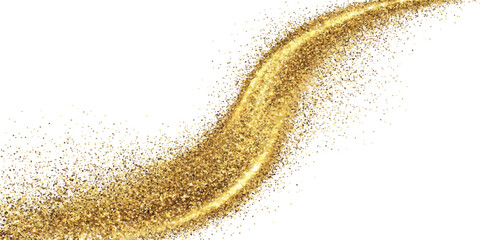 Abstract golden glitter wave trail with sparkling particles and magic dust on white background for luxury design vector illustration © GraphixEra