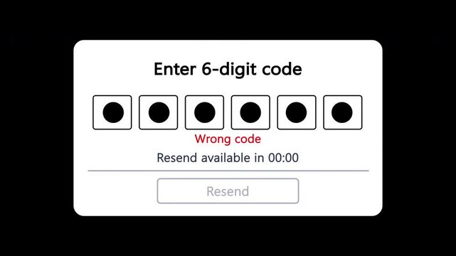 6-digit OTP verification UI loop with resend timer, wrong code, lockout (Alpha)