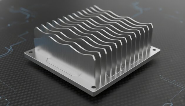 Smooth metallic heat sink with wavy fins, designed for efficient thermal dissipation in electronic devices