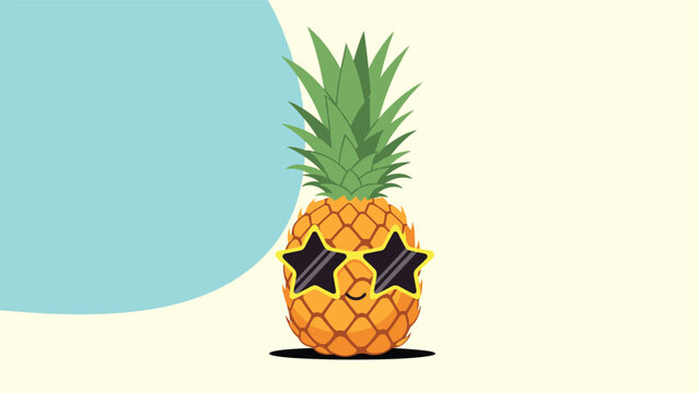 Fun illustration of a stylized pineapple character wearing star-shaped sunglasses and resting peacefully on a minimal background.