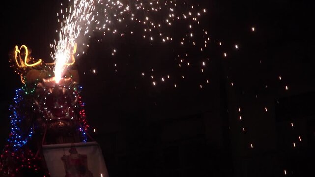 Chinese dragon performing at night.