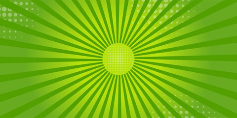 Bright green spiral rays background. Comics, pop art style.