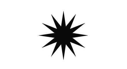 A striking black starburst shape dominates a white background creating a bold and minimalist graphic silhouette high quality professional © RMvectors02