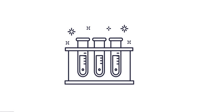 Science laboratory icon depicts three test tubes held in a rack with decorative sparkles to represent research and study.