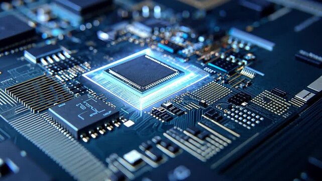 Close-Up View of Electronic Circuit Board with Modern Components