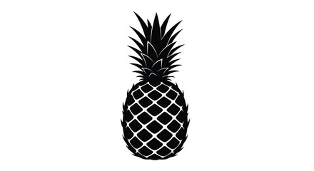 A striking black silhouette of a ripe pineapple with detailed textured scales and spiky leaves silhouette high quality professional © RMvectors02