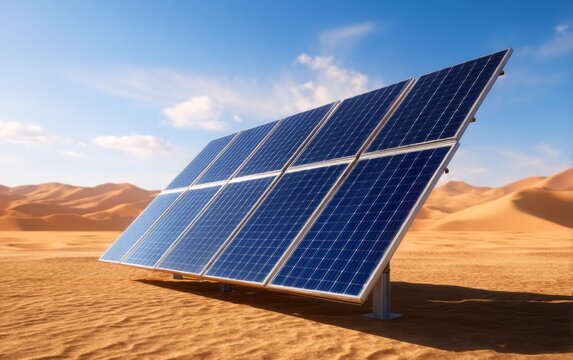Solar Panel Installation in Desert During Midday Sunlight