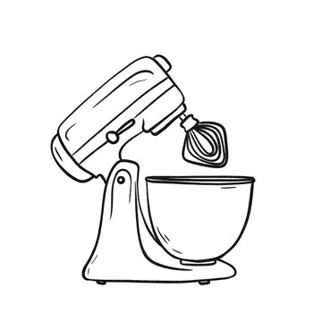 Kitchen stand mixer Line Art Clipart, Hand Drawn Baking Elements