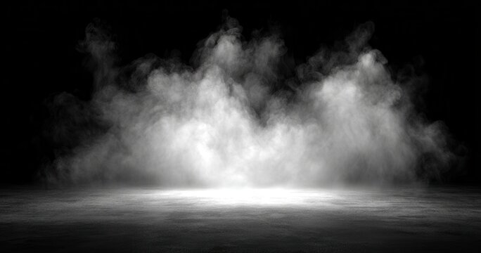 Rauchwolken und Nebelschwaden steigen aus einem dunklen, atmosph&auml;rischen Hintergrund auf.