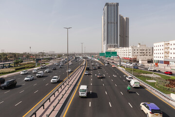 Traffic flow on a major highway in Dubai, and the road network efficiency to vital commercial, industrial, and residential developments.