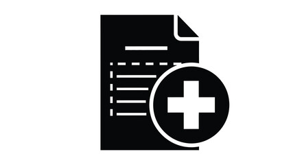 Obraz premium A stark black graphic depicts a document with lines and a plus sign inside a circle a striking silhouette