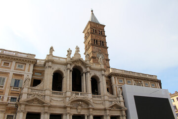 Obraz premium Basilica di Santa Maria Maggiore facade with Cappella Sistina bell tower August 2024