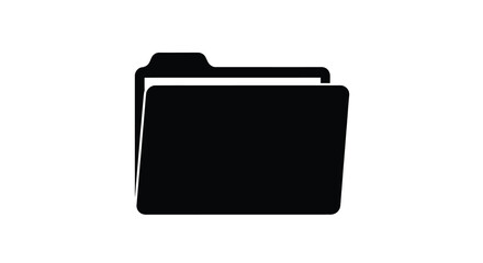 A simple black graphic displays an open folder icon representing data organization and file management silhouette high quality professional