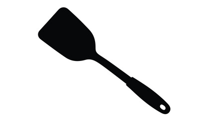A stark black silhouette of a kitchen spatula resting diagonally against a plain white background silhouette high quality professional