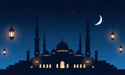 night mosque silhouette ramadan background