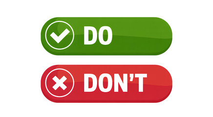 Do and dont buttons with checkmark and cross isolated on a transparent background