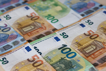 Obraz premium 50 and 100 euro banknotes close up, European currency background