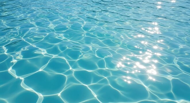 Sparkling swimming pool water with sunlight reflections on surface