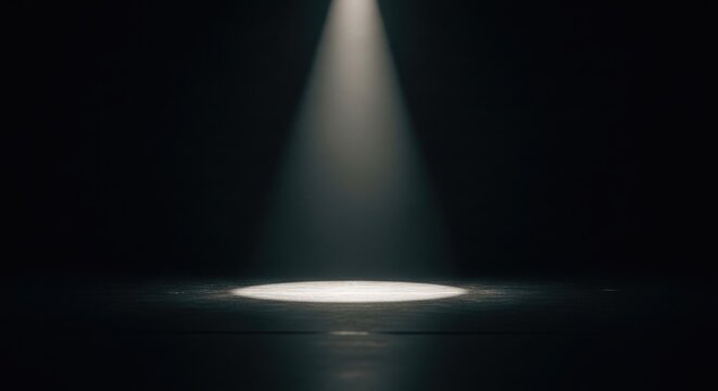 Spotlight shining brightly on dark stage background with beam of light