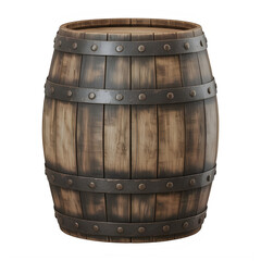 Fototapeta premium Wooden barrel with metal bands isolated on a transparent background rustic