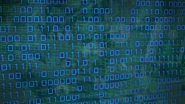 Binary coding data processing over network of profile icons against green background