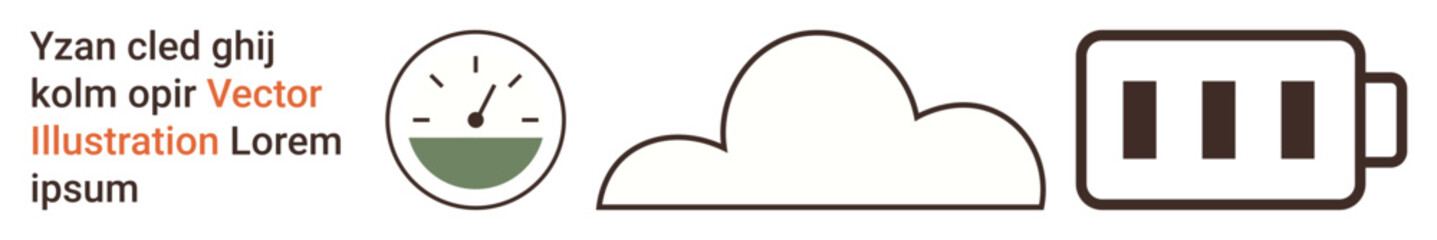 Data analytics, environment, technology, minimalism, energy efficiency, sustainable design. Symbols a meter, a cloud and a battery in a modern style. Energy efficiency and technology concept