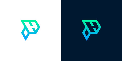 Modern abstract letter P logo design with gradient effect on white and dark background