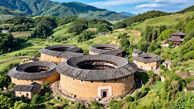 CircularTulouAmidstGreenMountains