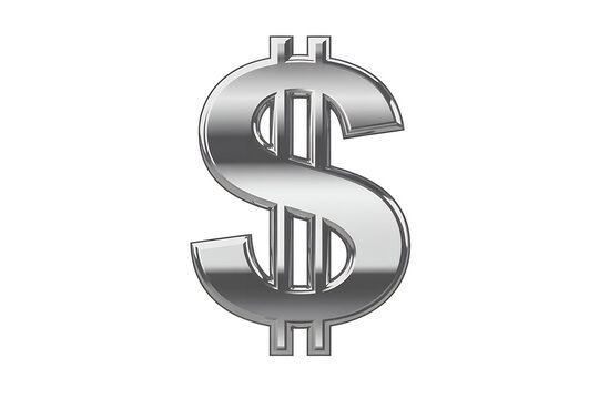Shiny silver dollar sign metal currency isolated on a transparent background