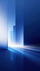 Fototapeta premium Abstract blue architectural space with light beams and reflections