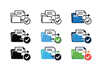 Document verification icon showing stylized folders, documents, checkmarks, and arrows representing claims processing, insurance