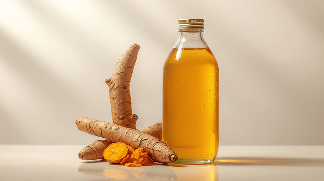 jamu kunyit asam in clear glass bottle