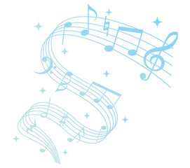流れる音符のイラスト（ブルー）