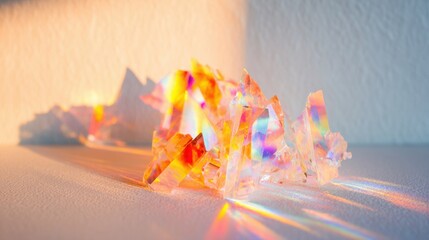 Fototapeta premium Colorful light reflections on crystals in a bright indoor space