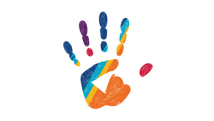 Fototapeta premium Vibrant and cheerful multi-colored handprint, featuring a playful striped pattern, symbolizing creativity, childhood, or diversity.