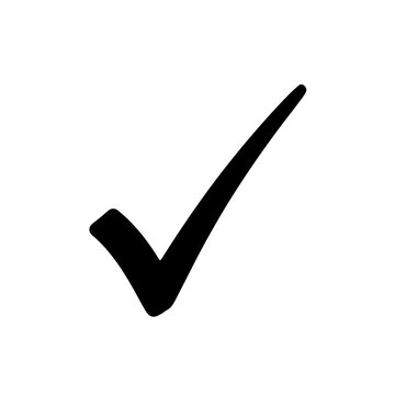 A large black check mark on a white background isolated on transparent background