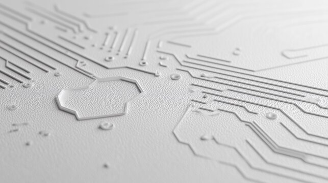 Close up of embossed circuit pattern on matte white surface