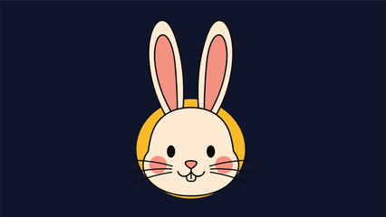 Obraz premium Adorable bunny face with rosy cheeks and long ears, set against a vibrant yellow circle on a dark background, radiating cuteness.