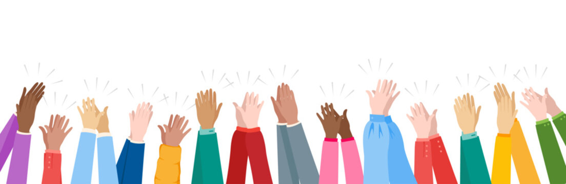Clapping hands. Vector horizontal border of applauded different people.