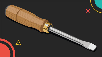 Classic flathead screwdriver with a sturdy wooden handle and metal shaft, essential tool for repairs and DIY projects.