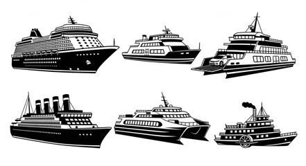Collection of various ship illustrations showcasing different vessel designs and styles for maritime themes. © Uli