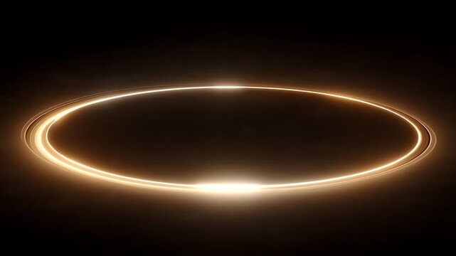 Dynamic golden light trail forming an elliptical ring on a dark background for futuristic display