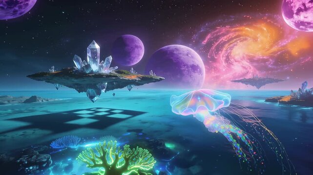 Breathtaking Panorama of a Turquoise Alien Ocean Landscape