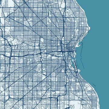 Milwaukee City Map discover intricate clean lines and harmonious compositions revealing urban grid and blueprint design creating an understated ocean blues aesthetic in this structured minimalist.