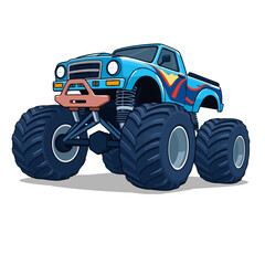 Blue Monster Truck with Large Tires and Rusty Bumper © Jen
